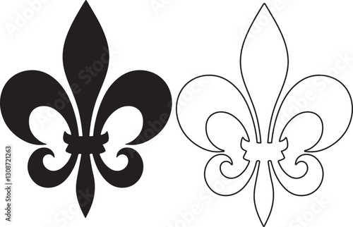 Fleur De Lis Flower Flat And Outline Icon Design