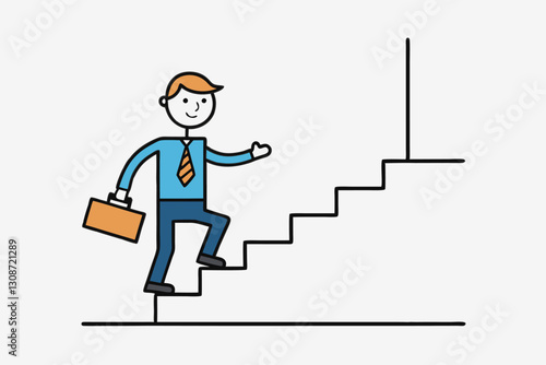 Businessman running up the stairs. Personal goals concept vector cartoon illustration isolated on white background