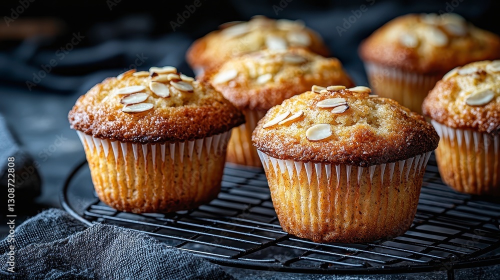 Delicious homemade muffins A tantalizing display of golden-brown, almond-topped treats ready to brighten any morning These freshly baked, moist, and fluffy delights are perfect for breakfast, brunch Delicious homemade muffins A tantalizing display of golden-brown, almond-topped treats ready to brighten any morning These freshly baked, moist, and fluffy delights are perfect for breakfast, brunch