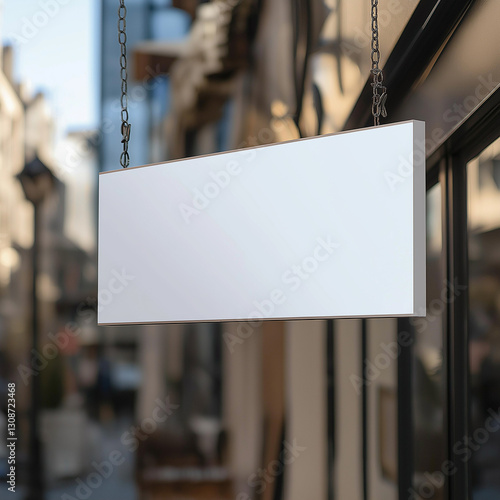 街角に佇む、シンプルな長方形の吊り下げ看板
