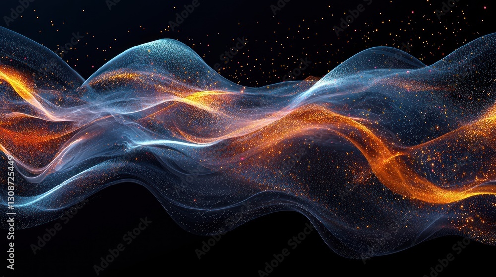 Obraz premium Abstract flowing light and particles dance across dark background