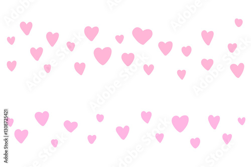 Pink hearts random scattered on horizontal. Romantic flying hearts random love background. Two random falling hearts arrangements