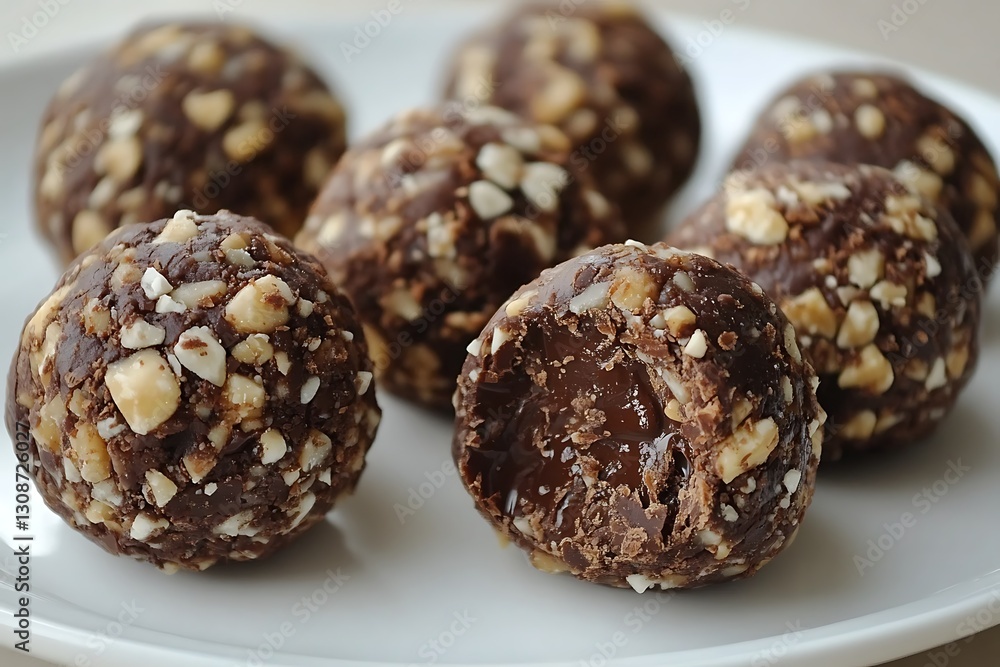 Chocolate truffles on white plate Chocolate truffles on white plate
