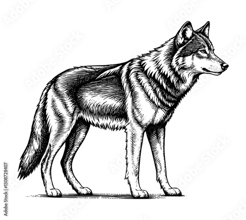 Wolf Woodcut vintage Monochrome black and white drawing animal Illustration