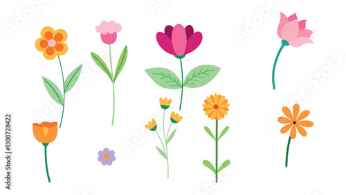 Bouquet set with Various Floral arrangements and colorful vector art. Collection of Spring-colorful Flower Elements vector