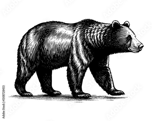 Bear Woodcut vintage Monochrome black and white drawing animal Illustration
