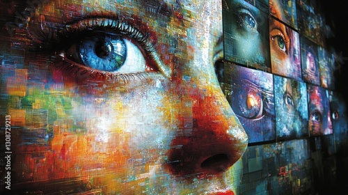 A detailed close up of a human face and eyes