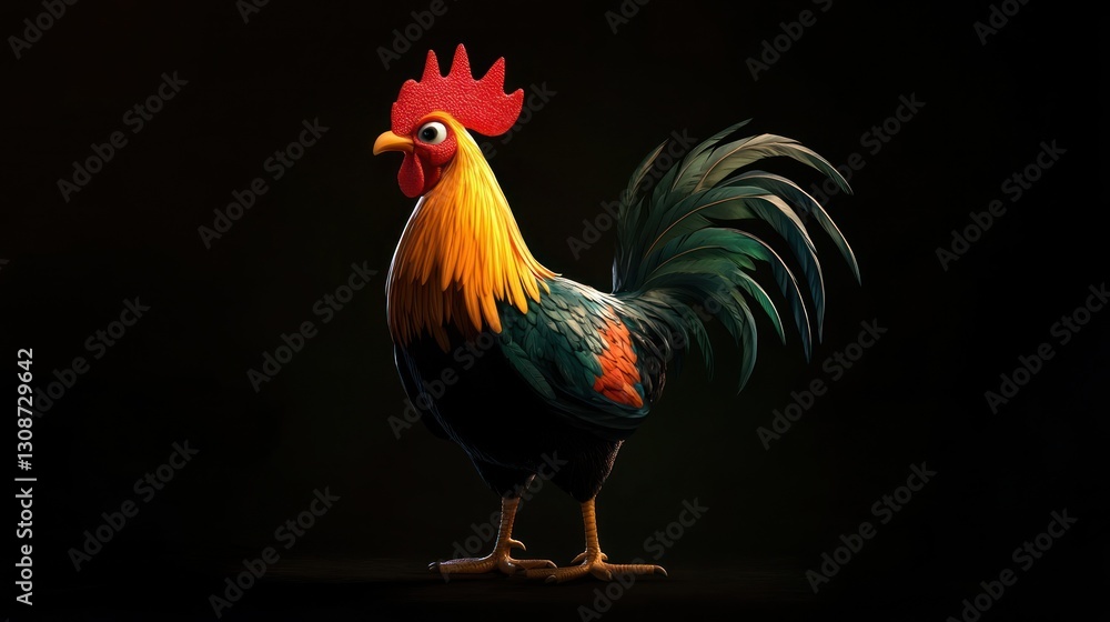 Fototapeta premium Rooster, farm animal, dark background, illustration, agriculture