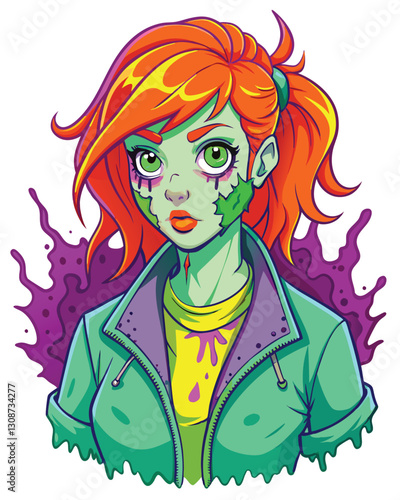 A striking portrait of a young woman with vibrant red hair subtly streaked with shocking orange, conveying a sense of unease and internal conflict.