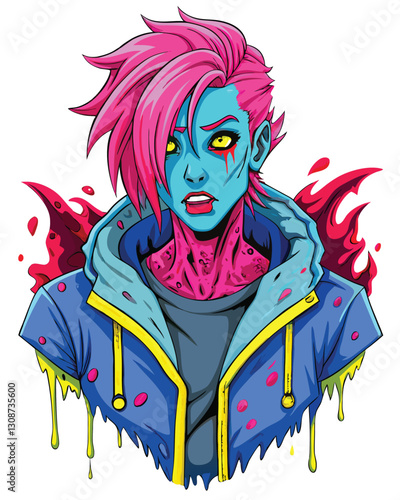 A photorealistic rendering of a person with vibrant, neon pink, matted hair, showcasing texture and detail.  The hair is disheveled and unkempt.