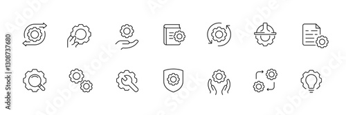 Linear icons set of gear and settings: flat vector style for digital interfaces.