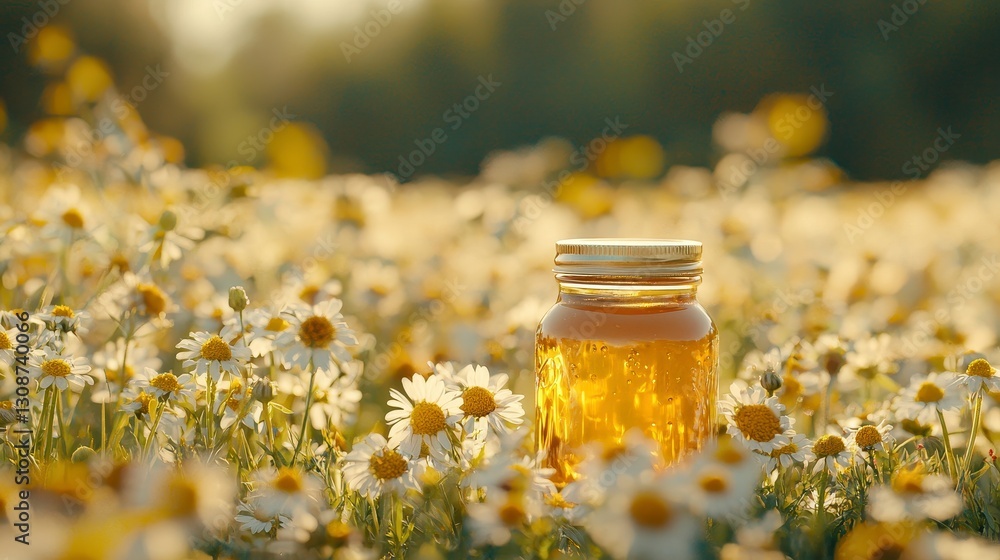 Golden Honey in a Daisy Meadow A Summer's Embrace Discover the sweet harmony of nature with this stunning image capturing a jar of pure, golden honey nestled amidst a vibrant field of daisies Bathed Golden Honey in a Daisy Meadow A Summer's Embrace Discover the sweet harmony of nature with this stunning image capturing a jar of pure, golden honey nestled amidst a vibrant field of daisies Bathed