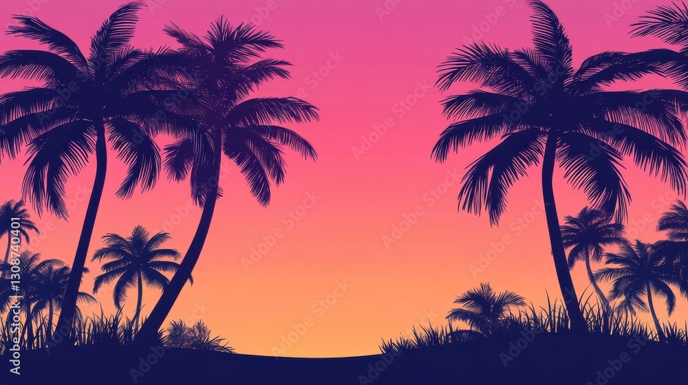 Silhouetted palm trees against a vibrant pink and orange sunset Silhouetted palm trees against a vibrant pink and orange sunset