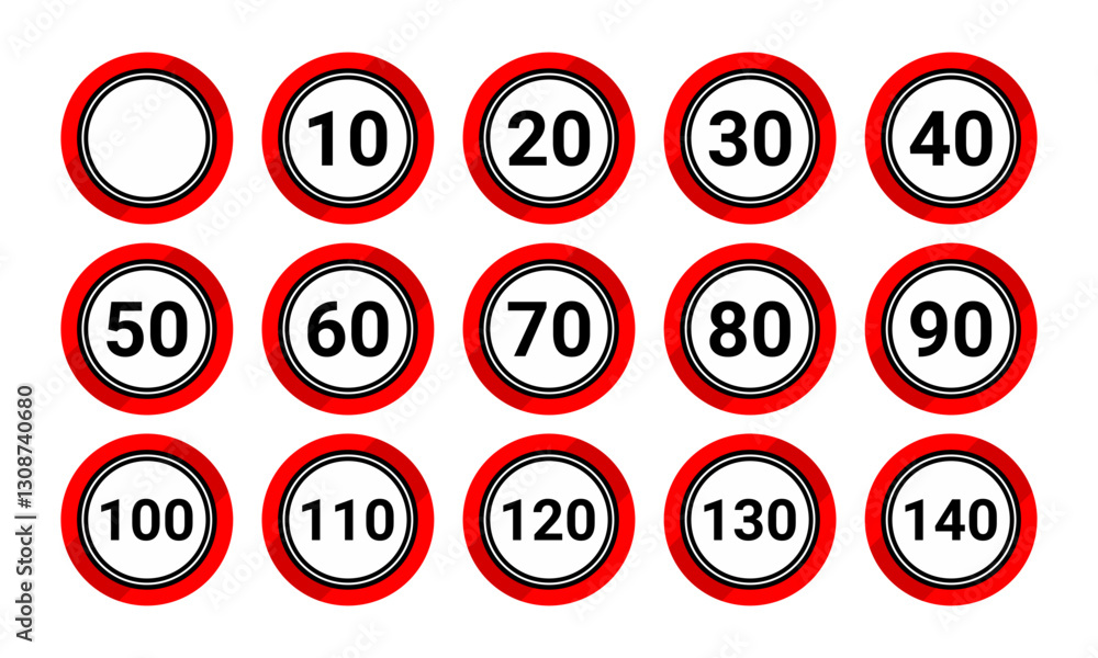 Speed limit icon set. Traffic sign Speed limit icon set. Traffic sign