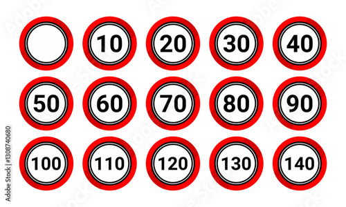 Speed limit icon set. Traffic sign	