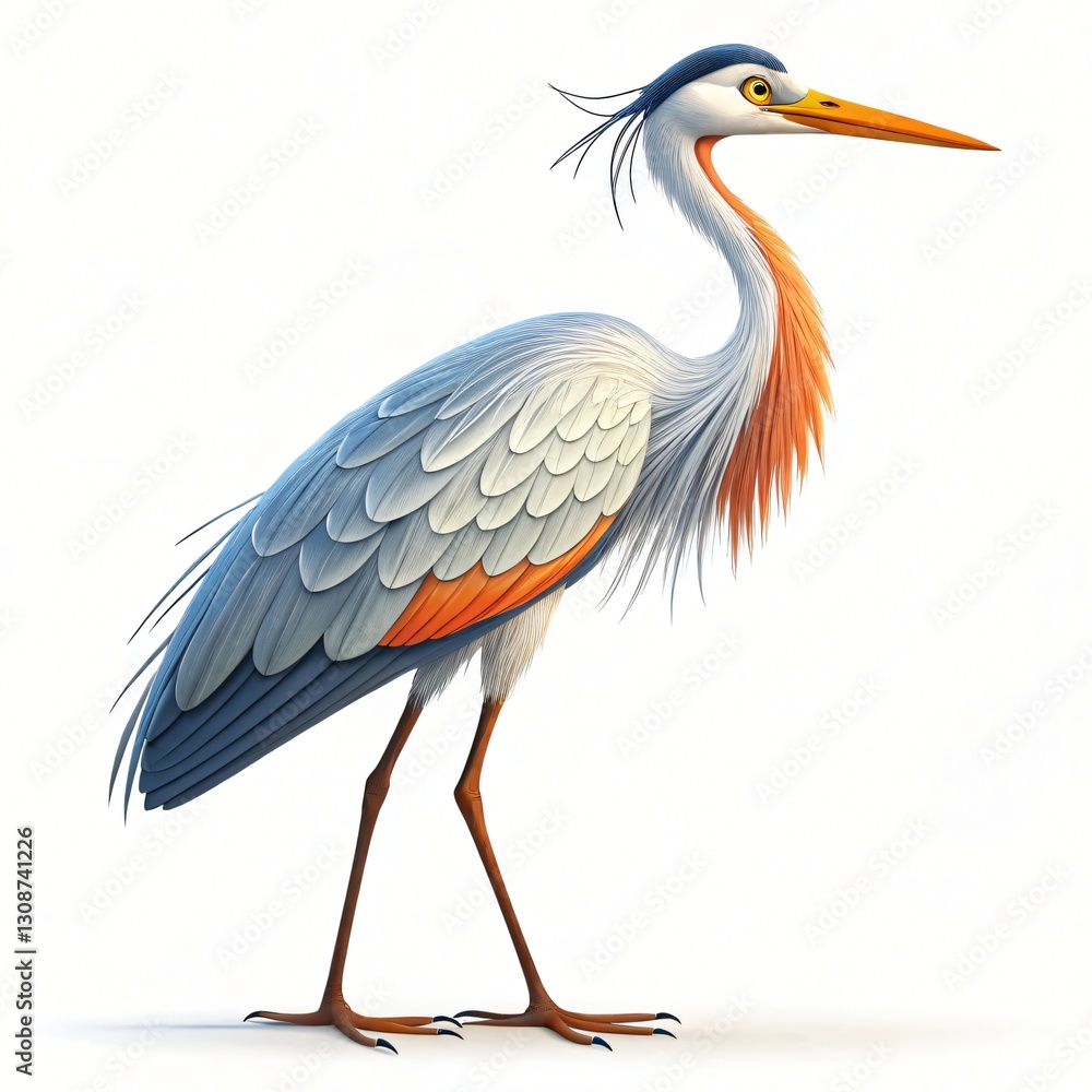 Fototapeta premium Great Blue Heron Bird Detailed Illustration Wildlife Art Feathered Creature Elegant Posture