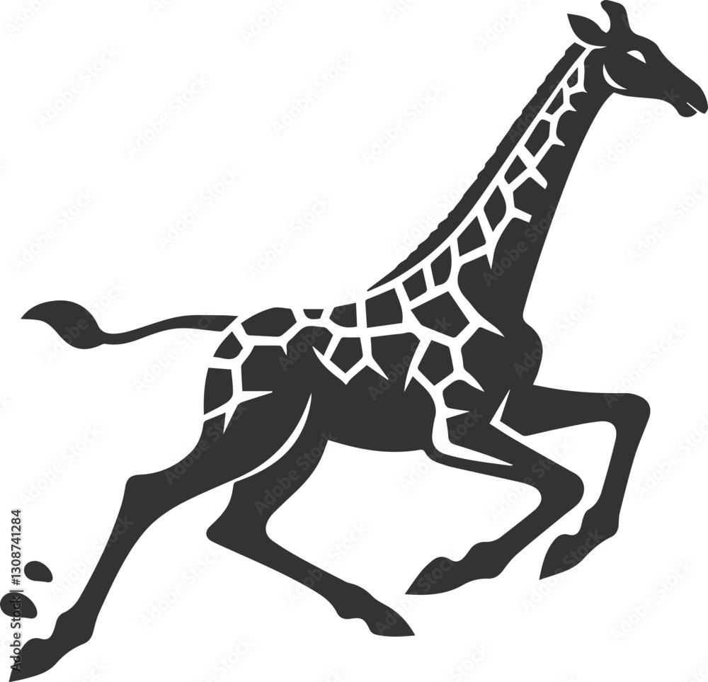 Fototapeta premium Giraffe running at full speed vector silhouette