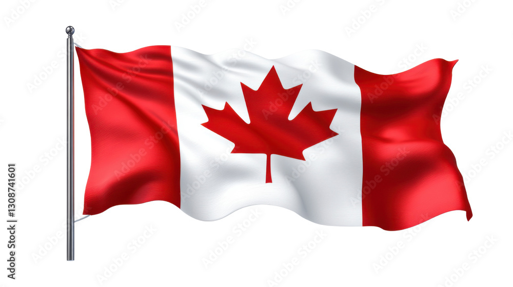 canadian flag waving in the wind isolated on white background canadian flag waving in the wind isolated on white background