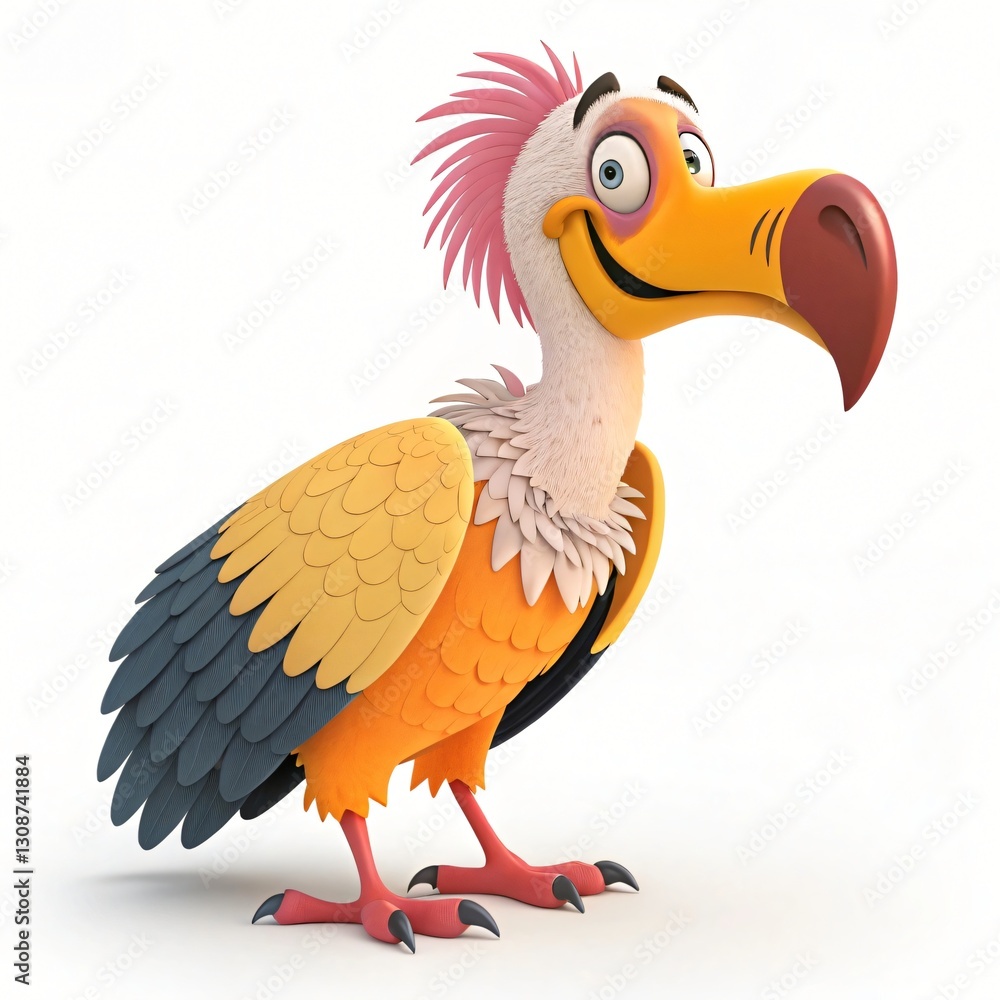 Cheerful Cartoon Vulture Character 3D Render Bird Illustration Happy Expression Orange and Yellow Cheerful Cartoon Vulture Character 3D Render Bird Illustration Happy Expression Orange and Yellow
