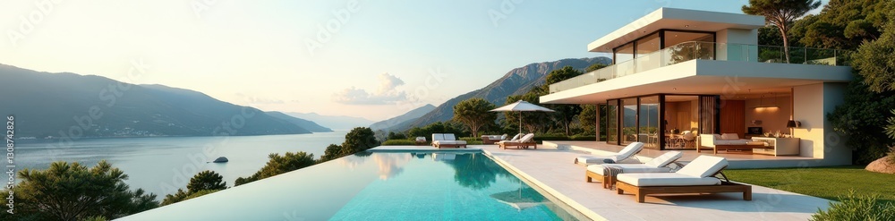 Fototapeta premium Luxury villa, solar array, Mediterranean style, energy, environment, residential