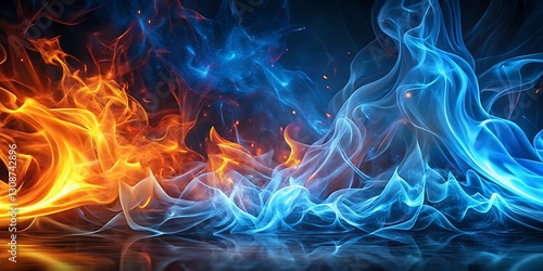 Blue and red flame with fire in the background