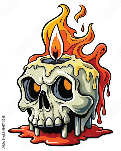 A detailed image of a melting wax candle, revealing a skull emerging from the liquefied wax.  Focus on the textures and contrasts.