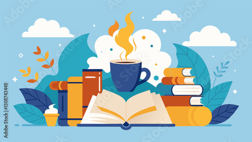 The scent of old books and coffee wafts through the air adding to the sensory experience of the book club meeting.. Vector illustration