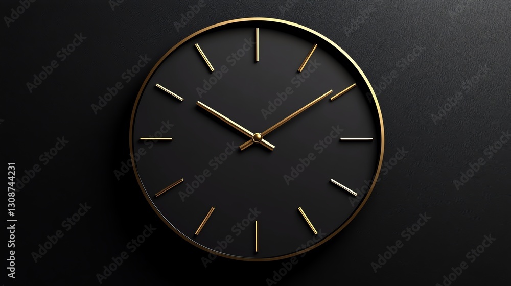 A decorative wall clock with a minimalist design on a black background A decorative wall clock with a minimalist design on a black background