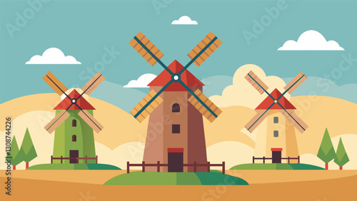 The traditional windmills are a reminder of the hard work and ingenuity of those who came before using the power of the wind to improve their. Vector illustration