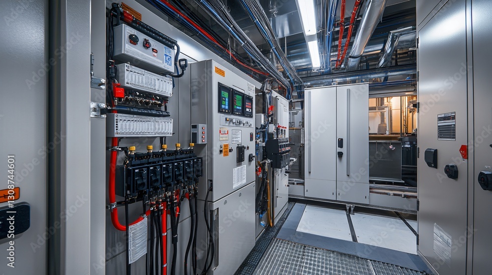 Industrial Electrical Room Power Distribution System Switchgear Control Panels and Wiring Industrial Electrical Room Power Distribution System Switchgear Control Panels and Wiring
