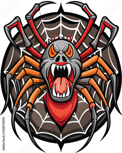 A terrifying close-up of a large spider meticulously constructing its web around a screaming, gaping human mouth.