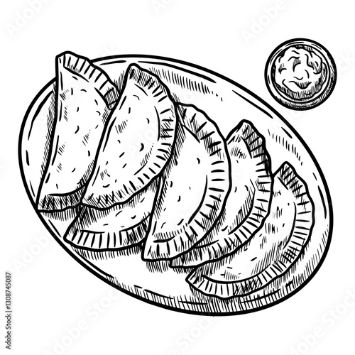 hand drawn vector illustration of empanadas, latin fried food