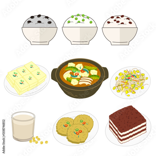 한국의 가정식(밥, 곡식, 쌀, 콩, 식사, 한식, 반찬)