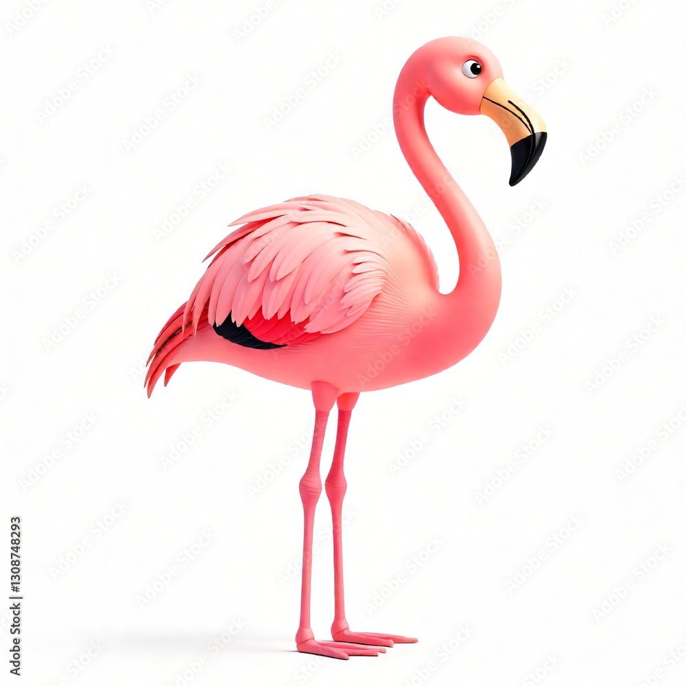 Obraz premium Adorable Pink Flamingo Cartoon Character Tropical Bird Illustration Cute Animal Design