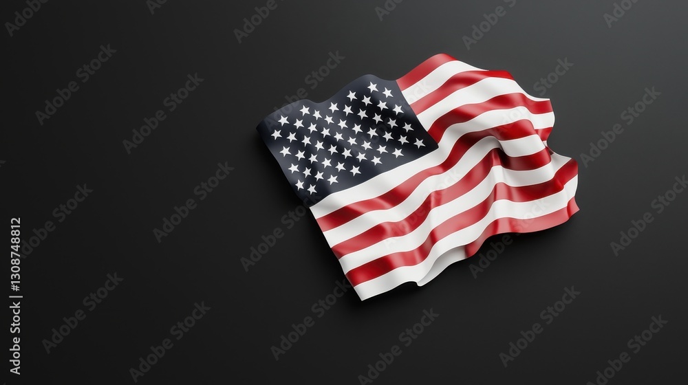 Obraz premium 3D rendering of an American flag against a dark background, symbolizing patriotism and national pride.
