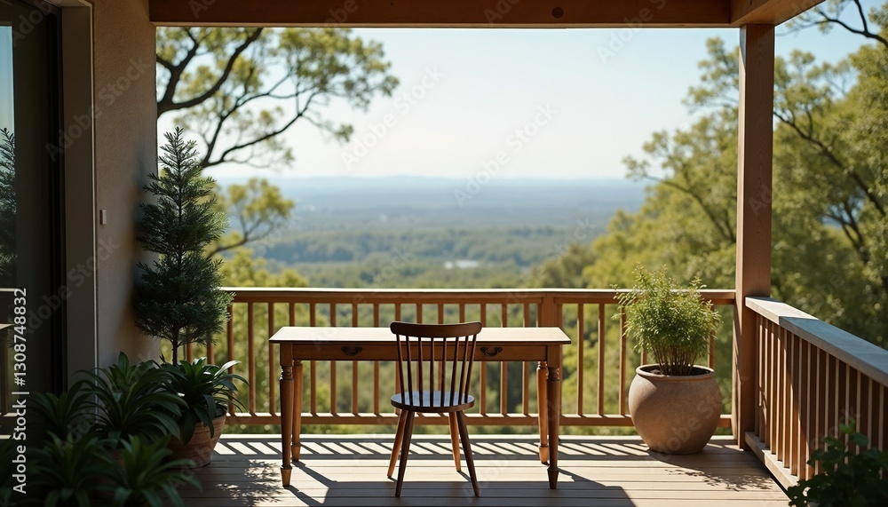 Mountain View Deck with Desk and Plants for Contemplative Peace Mountain View Deck with Desk and Plants for Contemplative Peace