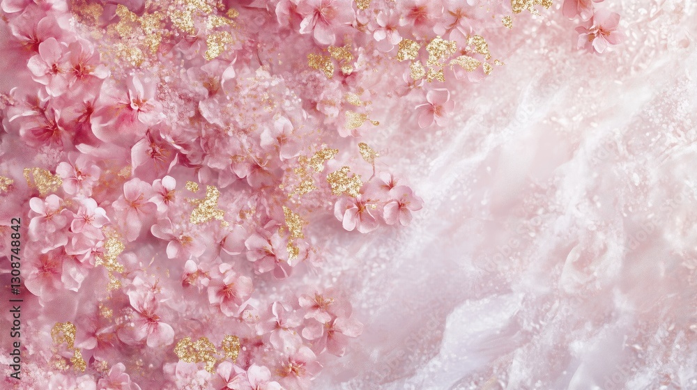 Fototapeta premium Pink Blossom Marbled Floral Background