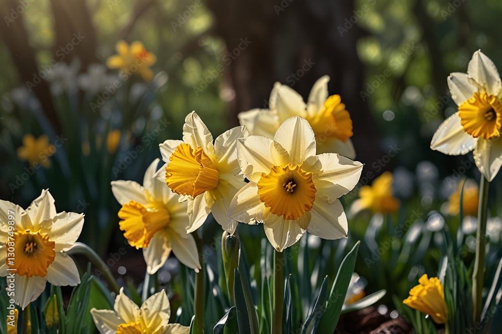 Serene Daffodils with Dewdrops in Soft Morning Light V3 Serene Daffodils with Dewdrops in Soft Morning Light V3