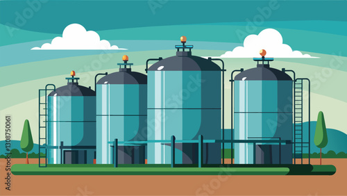 With their shiny metal exteriors and imposing size these storage tanks are a testament to the abundance and importance of natural gas.. Vector illustration