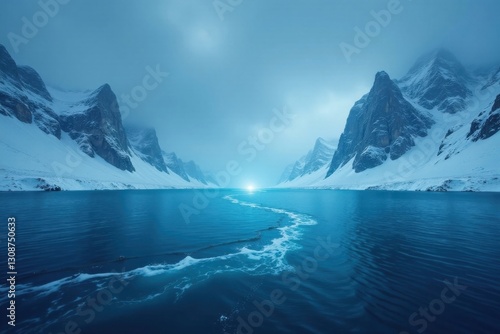 Wallpaper Mural Serene Winter Fjord A Breathtaking View of Snow-Capped Mountains and a Tranquil Azure Sea Under a Misty Sky Torontodigital.ca