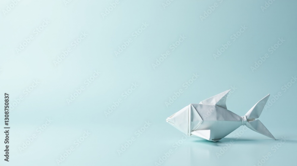 Serene Minimalist Origami Fish on a Pale Blue Background, Representing Tranquility and Simple Elegance Serene Minimalist Origami Fish on a Pale Blue Background, Representing Tranquility and Simple Elegance