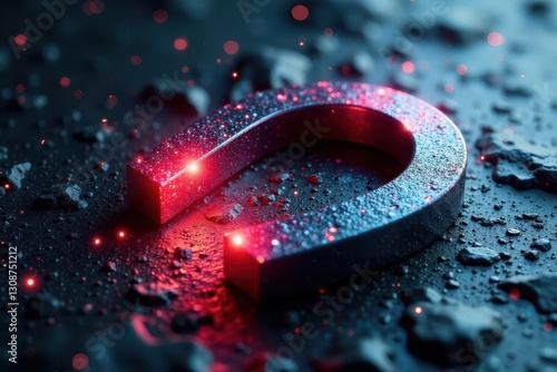 Powerful horseshoe magnet, north & south poles clearly marked , black background, graphic