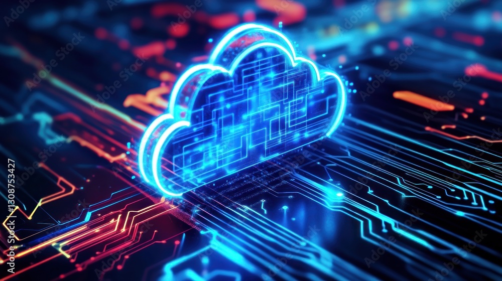 Illuminated Cloud Symbol Representing Digital Data And Information Storage Illuminated Cloud Symbol Representing Digital Data And Information Storage
