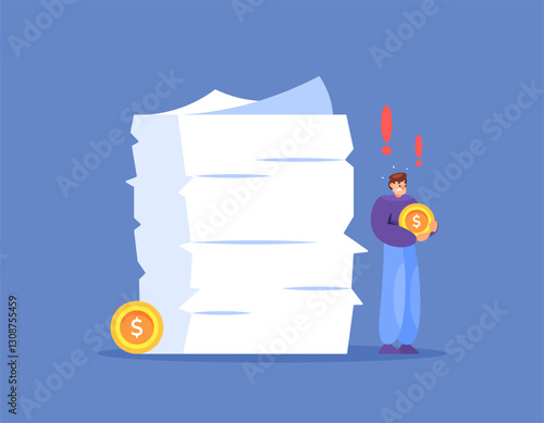 unbalanced workload or job duties with salary. many job duties but small pay. inequality. illustration of the concept of a worker or employee getting little money but a lot of work. flat style design