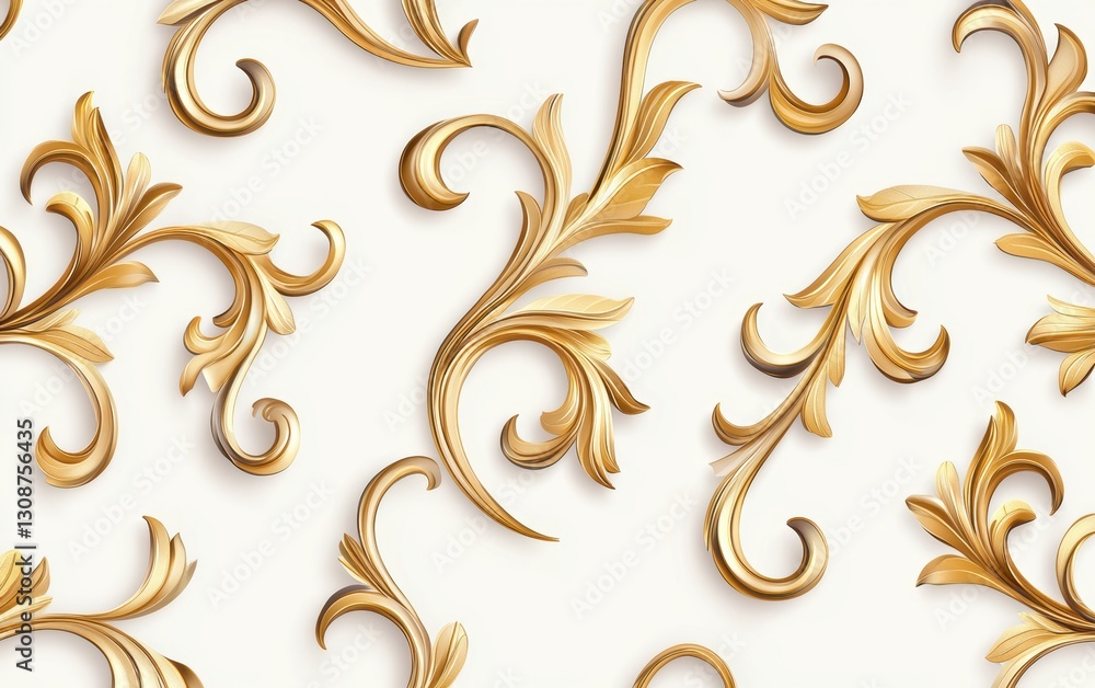 Seamless intricate gilded scrollwork with floral accents on soft ivory, high-end baroque luxury pattern, sophisticated European aristocratic elegance Seamless intricate gilded scrollwork with floral accents on soft ivory, high-end baroque luxury pattern, sophisticated European aristocratic elegance