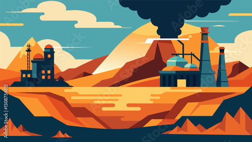 The smelting plants location near a vast source of ore made it a prime spot for extracting valuable metals driving the economic success of the. Vector illustration