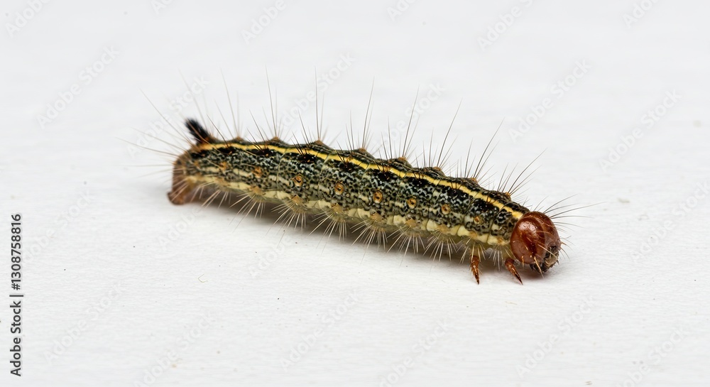 Close-up of Crawling Caterpillar on a White Surface for Biology Studies Close-up of Crawling Caterpillar on a White Surface for Biology Studies