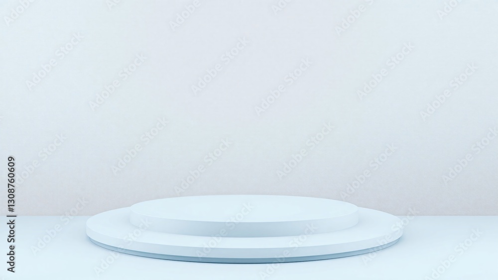 Minimalist White Round Display Podium or Pedestal on Light Background Minimalist White Round Display Podium or Pedestal on Light Background