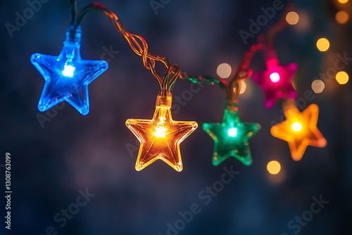 Colorful Star String Lights at Night