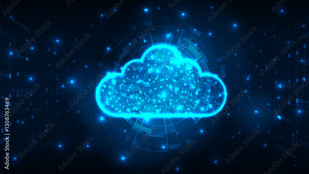 Futuristic cloud strorage internet cyber technology concept. Cloud connection with circuit on blue background. Futuristic cloud strorage internet cyber technology concept. Cloud connection with circuit on blue background.